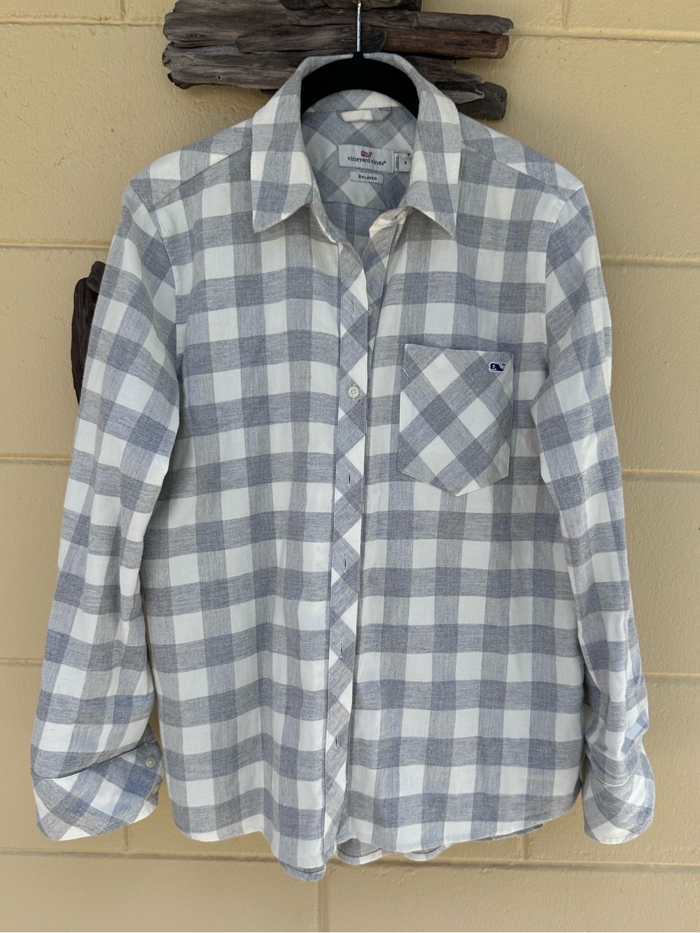 Vineyard Vines White and Gray Plaid Button-Down Shirt